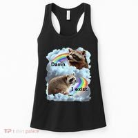 Raccoon Funny I Exist Depression Meme Dark Mental Health Women's Tank Top thumb 0