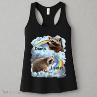 Raccoon Funny I Exist Depression Meme Dark Mental Health Women's Tank Top thumb 3