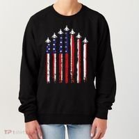 Retro Fighter Jet Airplane Usa Flag 4th Of July Women's Sweatshirt thumb 0