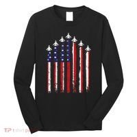 Retro Fighter Jet Airplane Usa Flag 4th Of July Long Sleeve Shirt thumb 0