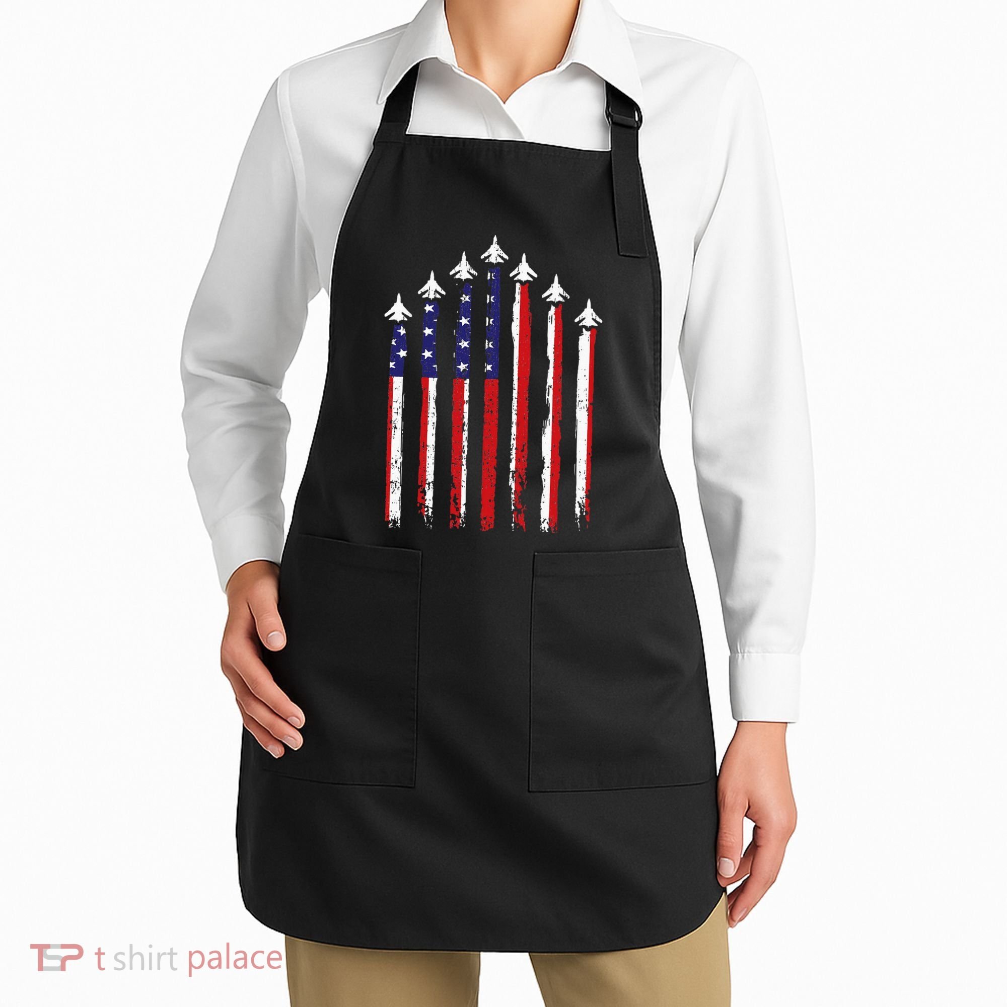 Retro Fighter Jet Airplane Usa Flag 4th Of July Apron