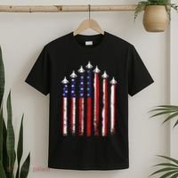 Retro Fighter Jet Airplane Usa Flag 4th Of July T-Shirt thumb 2