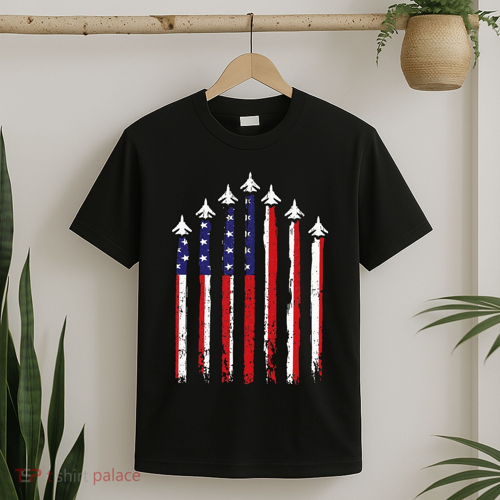 Retro Fighter Jet Airplane Usa Flag 4th Of July T-Shirt