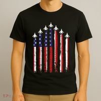 Retro Fighter Jet Airplane Usa Flag 4th Of July T-Shirt thumb 3
