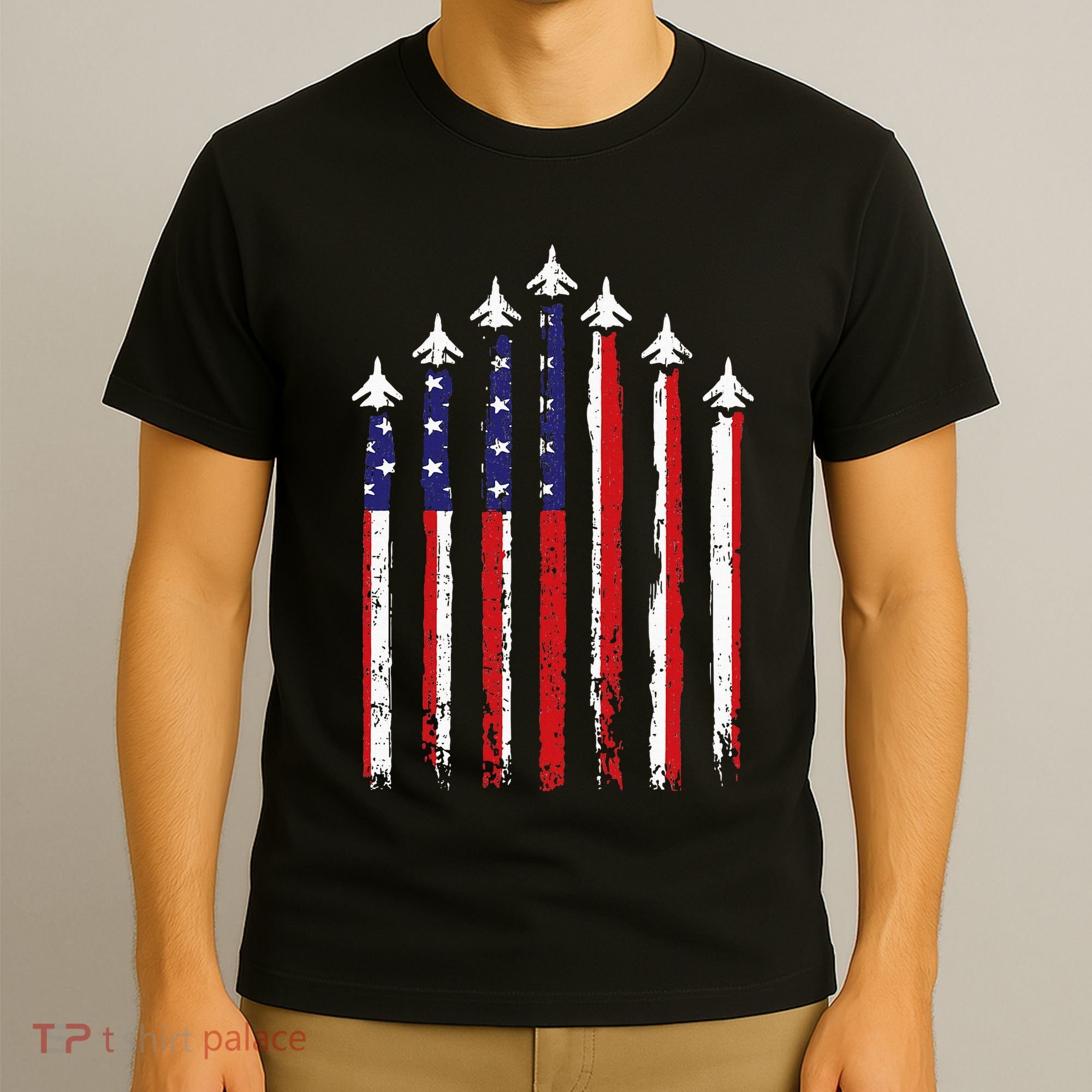 Retro Fighter Jet Airplane Usa Flag 4th Of July T-Shirt