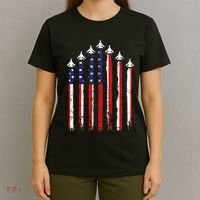 Retro Fighter Jet Airplane Usa Flag 4th Of July T-Shirt thumb 4