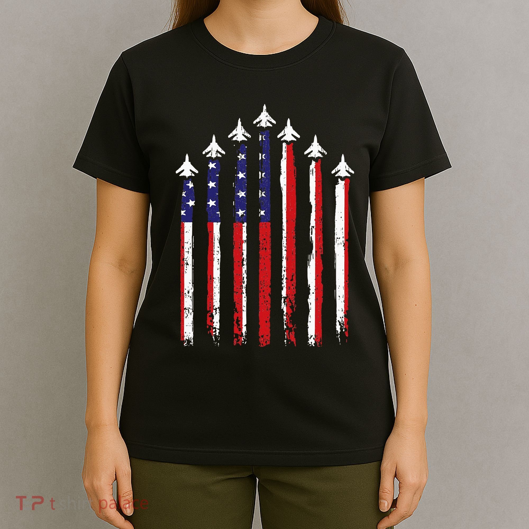 Retro Fighter Jet Airplane Usa Flag 4th Of July T-Shirt