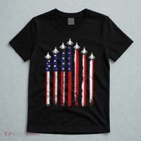 Retro Fighter Jet Airplane Usa Flag 4th Of July T-Shirt thumb 5