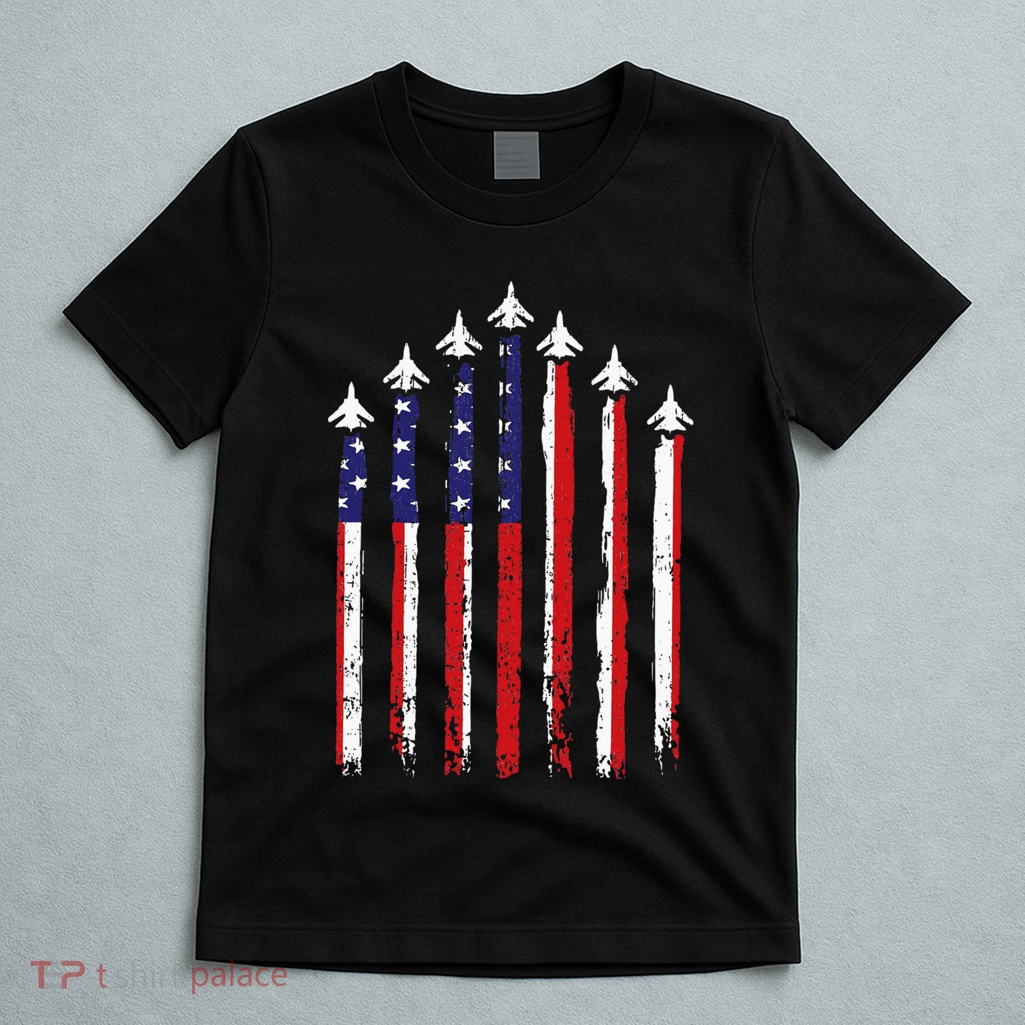 Retro Fighter Jet Airplane Usa Flag 4th Of July T-Shirt
