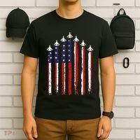 Retro Fighter Jet Airplane Usa Flag 4th Of July T-Shirt thumb 6