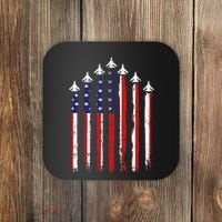 Retro Fighter Jet Airplane Usa Flag 4th Of July Coaster thumb 0