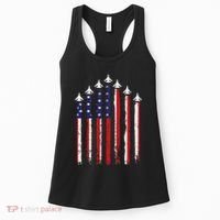 Retro Fighter Jet Airplane Usa Flag 4th Of July Women's Tank Top thumb 0
