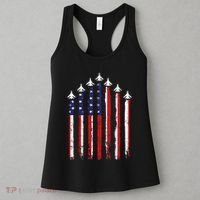 Retro Fighter Jet Airplane Usa Flag 4th Of July Women's Tank Top thumb 3