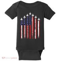 Retro Fighter Jet Airplane Usa Flag 4th Of July Baby Bodysuit thumb 0