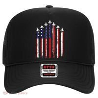 Retro Fighter Jet Airplane Usa Flag 4th Of July Hat thumb 0