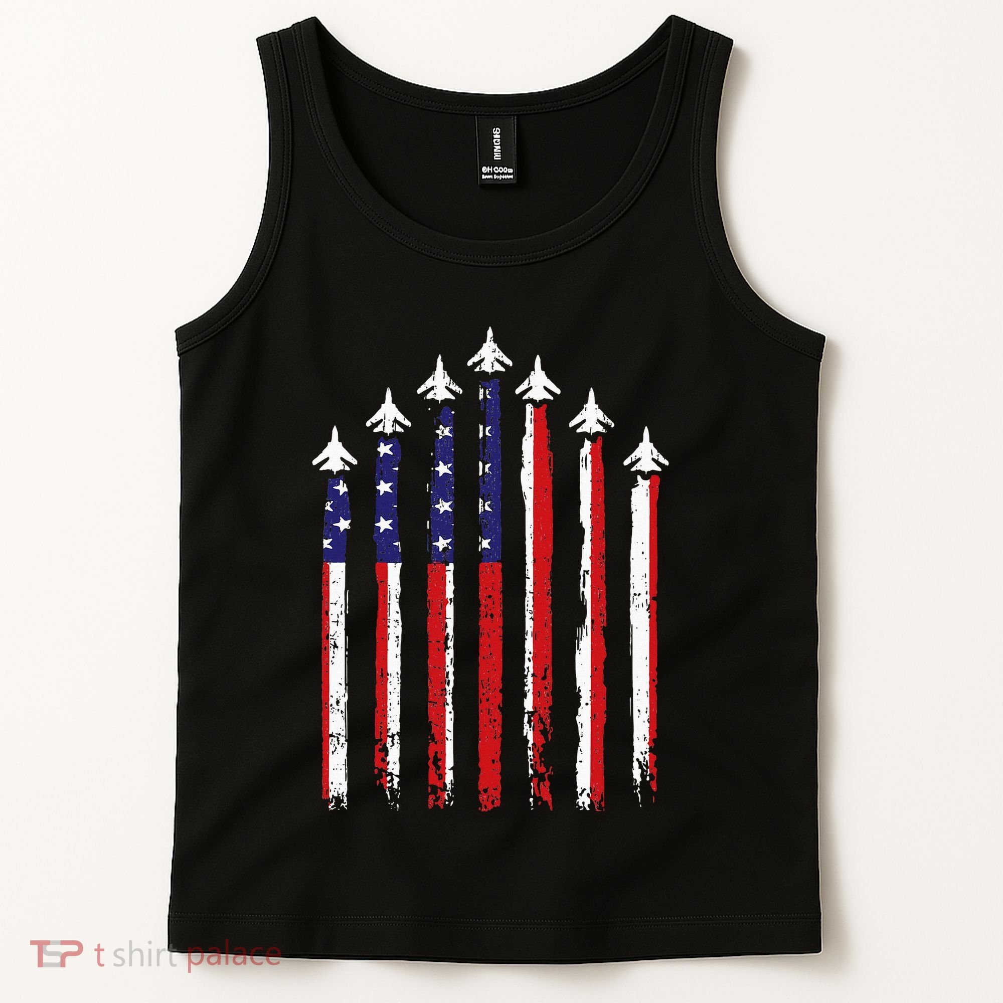 Retro Fighter Jet Airplane Usa Flag 4th Of July Tank Top