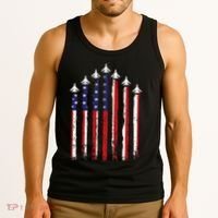 Retro Fighter Jet Airplane Usa Flag 4th Of July Tank Top thumb 3
