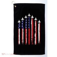 Retro Fighter Jet Airplane Usa Flag 4th Of July Golf Towel thumb 0