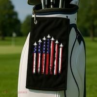 Retro Fighter Jet Airplane Usa Flag 4th Of July Golf Towel thumb 2