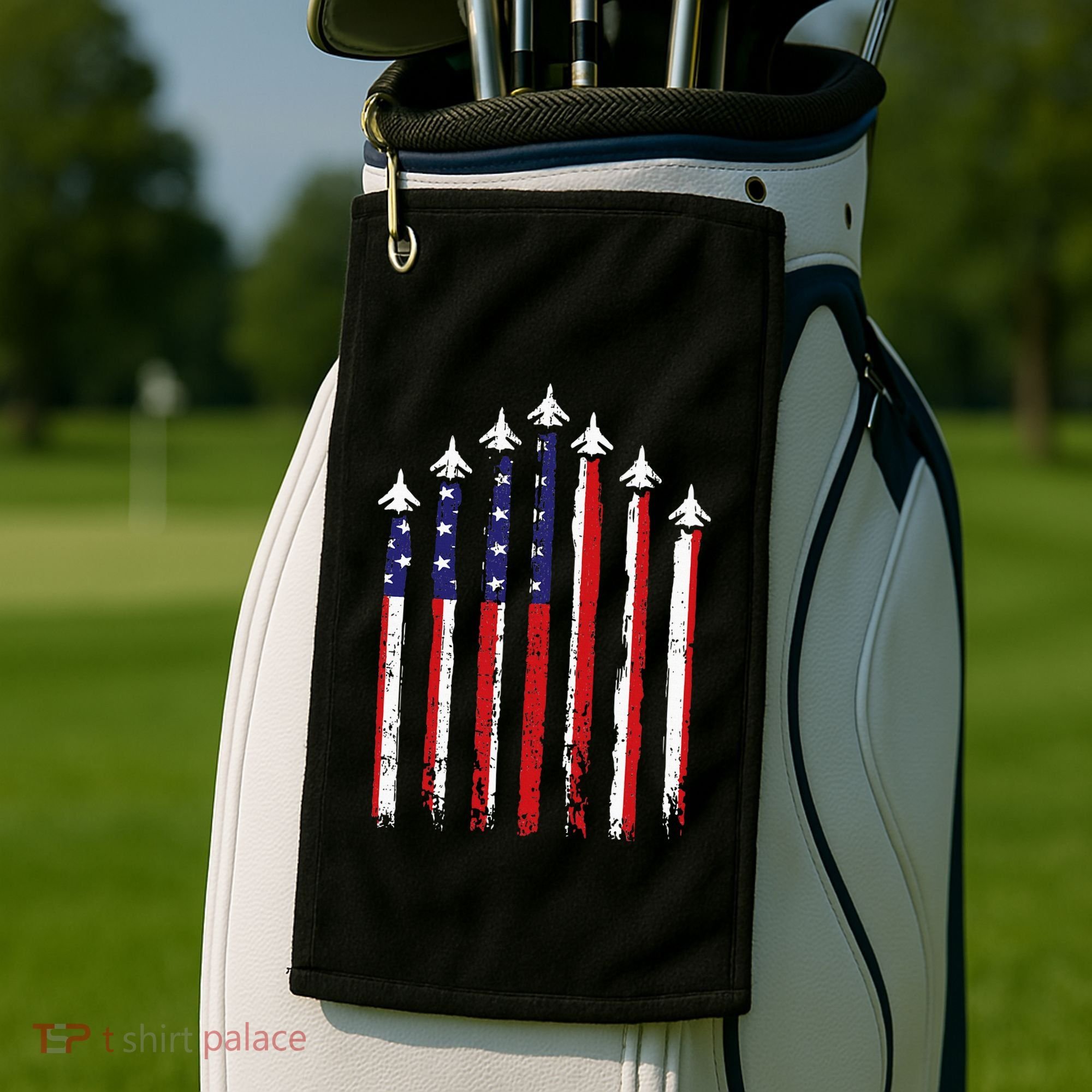 Retro Fighter Jet Airplane Usa Flag 4th Of July Golf Towel