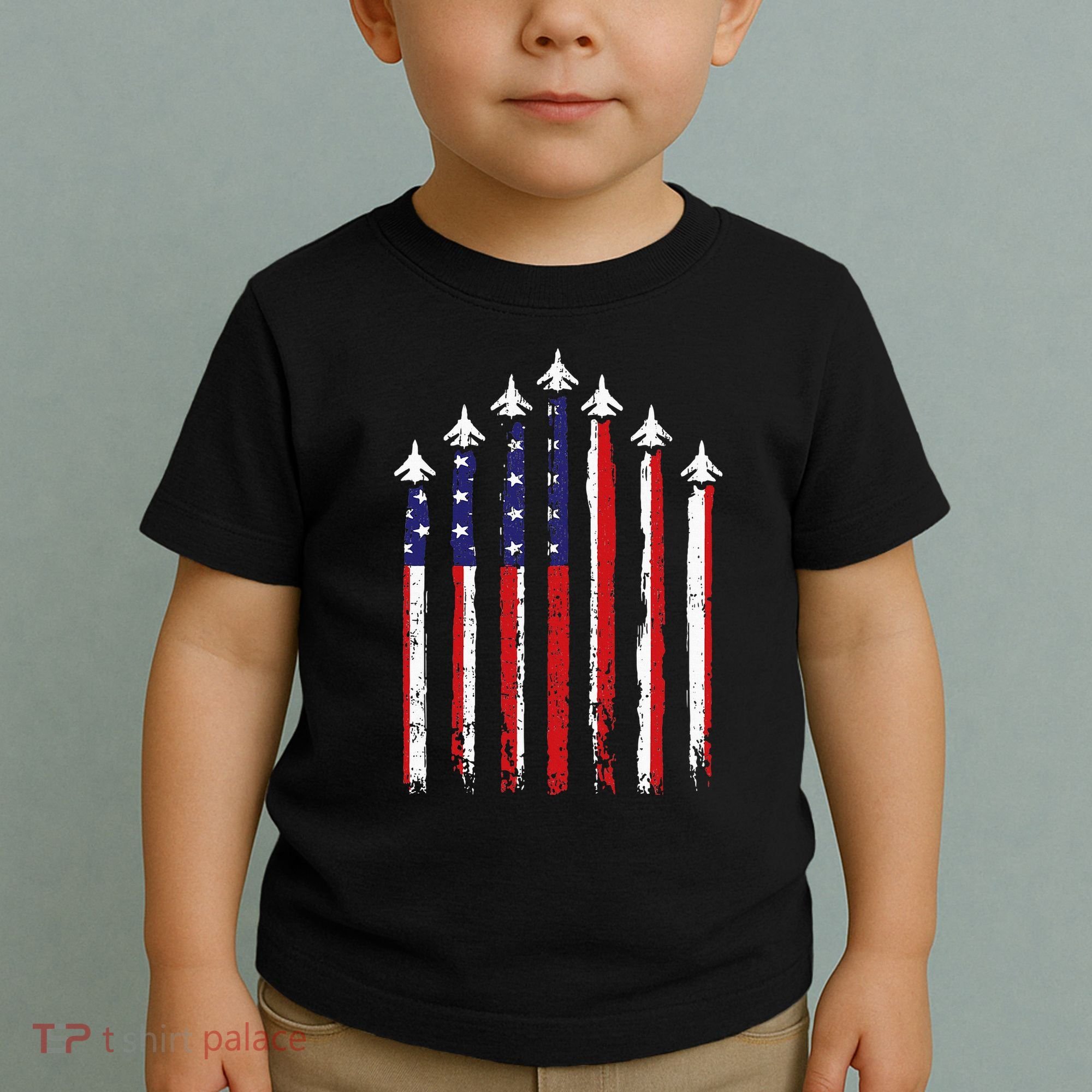 Retro Fighter Jet Airplane Usa Flag 4th Of July Toddler T-Shirt