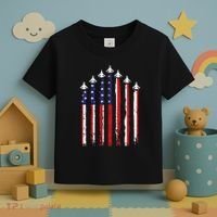 Retro Fighter Jet Airplane Usa Flag 4th Of July Toddler T-Shirt thumb 3