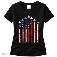 Retro Fighter Jet Airplane Usa Flag 4th Of July Women's T-Shirt thumb 0