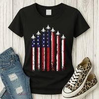Retro Fighter Jet Airplane Usa Flag 4th Of July Women's T-Shirt thumb 3