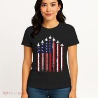 Retro Fighter Jet Airplane Usa Flag 4th Of July Women's T-Shirt thumb 4