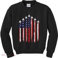 Retro Fighter Jet Airplane Usa Flag 4th Of July Kids Sweatshirt thumb 0