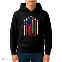 Retro Fighter Jet Airplane Usa Flag 4th Of July Kids Hoodie thumb 4