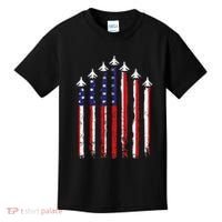 Retro Fighter Jet Airplane Usa Flag 4th Of July Kids T-Shirt thumb 0