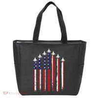 Retro Fighter Jet Airplane Usa Flag 4th Of July Tote Bag thumb 0