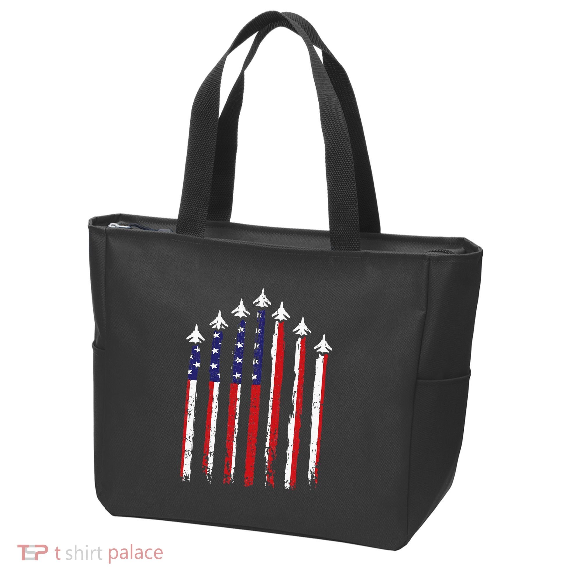 Retro Fighter Jet Airplane Usa Flag 4th Of July Tote Bag