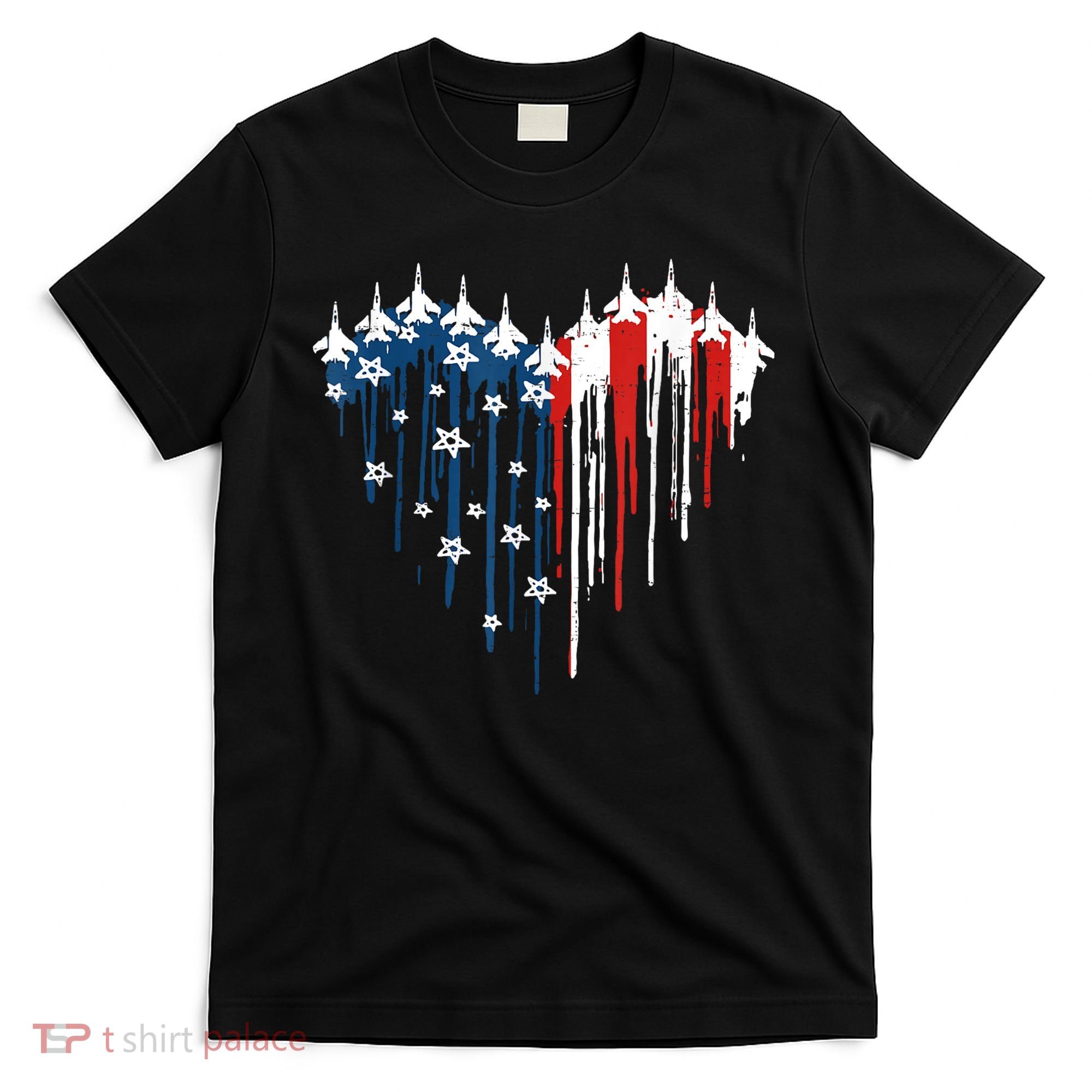Retro Fighter Jet Airplane American Flag Heart 4th Of July T-Shirt