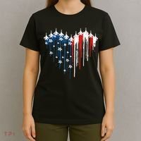 Retro Fighter Jet Airplane American Flag Heart 4th Of July T-Shirt thumb 4