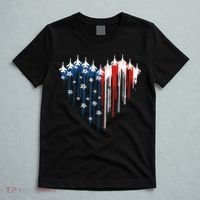 Retro Fighter Jet Airplane American Flag Heart 4th Of July T-Shirt thumb 5