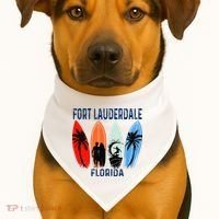 Retro Fort Lauderdale Beach Florida Surfboarder Beach USA-Made Doggie Bandana thumb 1