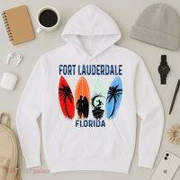 Retro Fort Lauderdale Beach Florida Surfboarder Beach Hoodie thumb 3