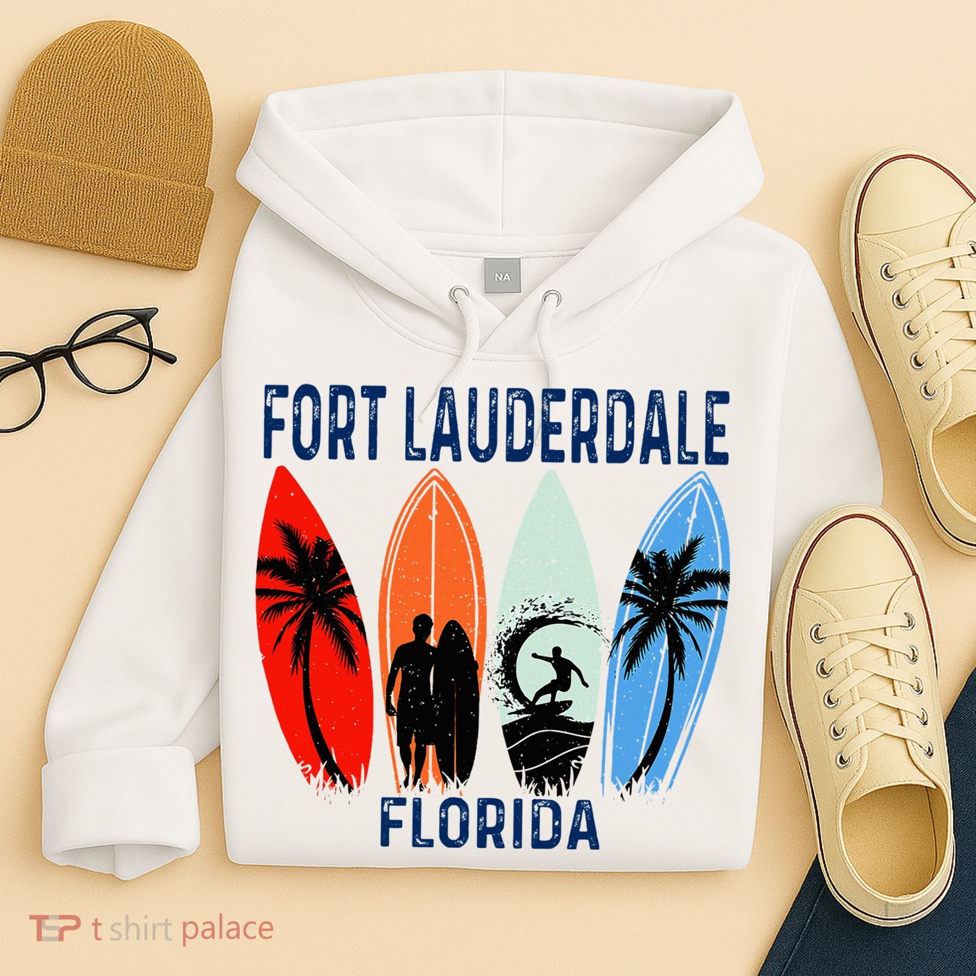 Retro Fort Lauderdale Beach Florida Surfboarder Beach Hoodie