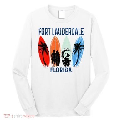 Retro Fort Lauderdale Beach Florida Surfboarder Beach Long Sleeve Shirt
