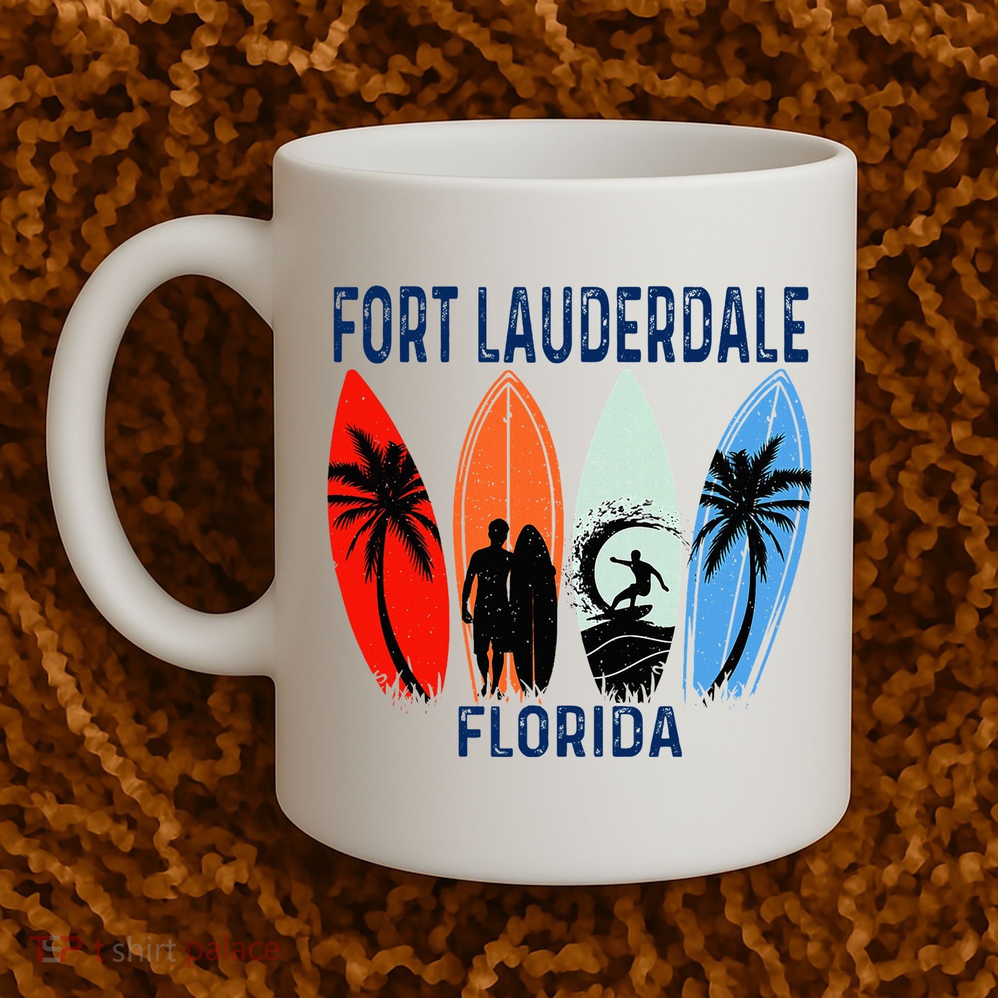 Retro Fort Lauderdale Beach Florida Surfboarder Beach Coffee Mug
