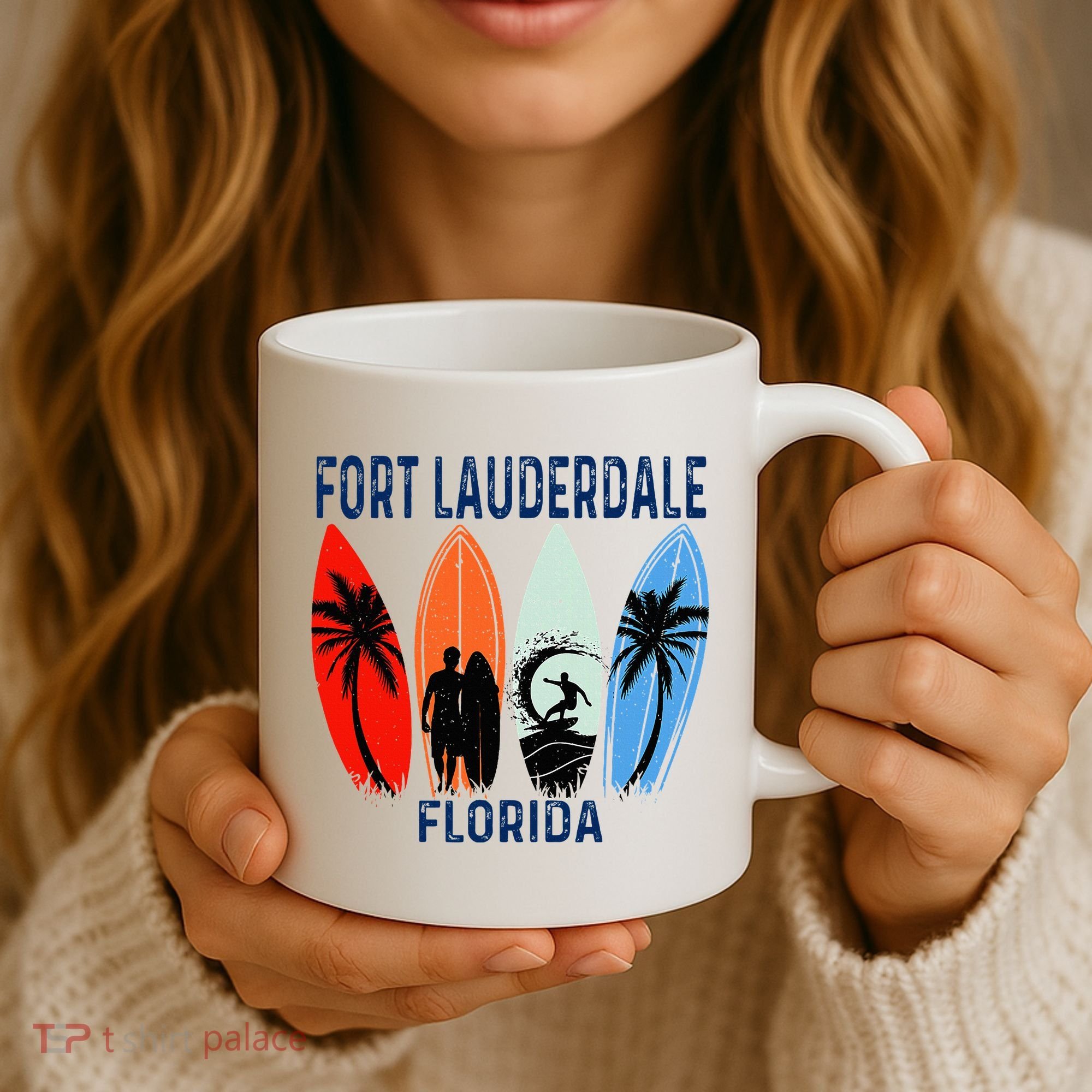 Retro Fort Lauderdale Beach Florida Surfboarder Beach Coffee Mug