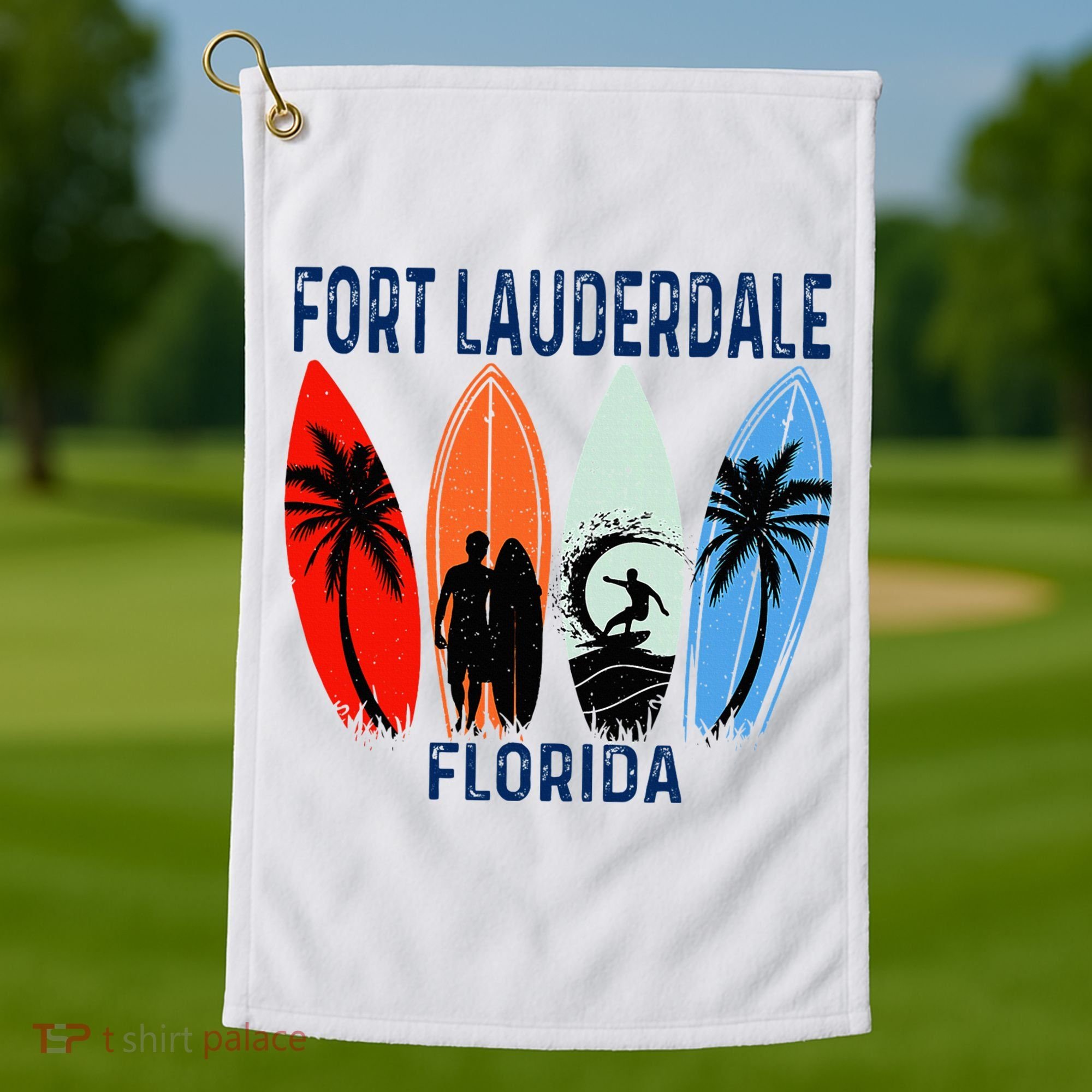 Retro Fort Lauderdale Beach Florida Surfboarder Beach Golf Towel