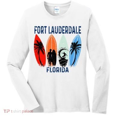Retro Fort Lauderdale Beach Florida Surfboarder Beach Women's Long Sleeve Shirt