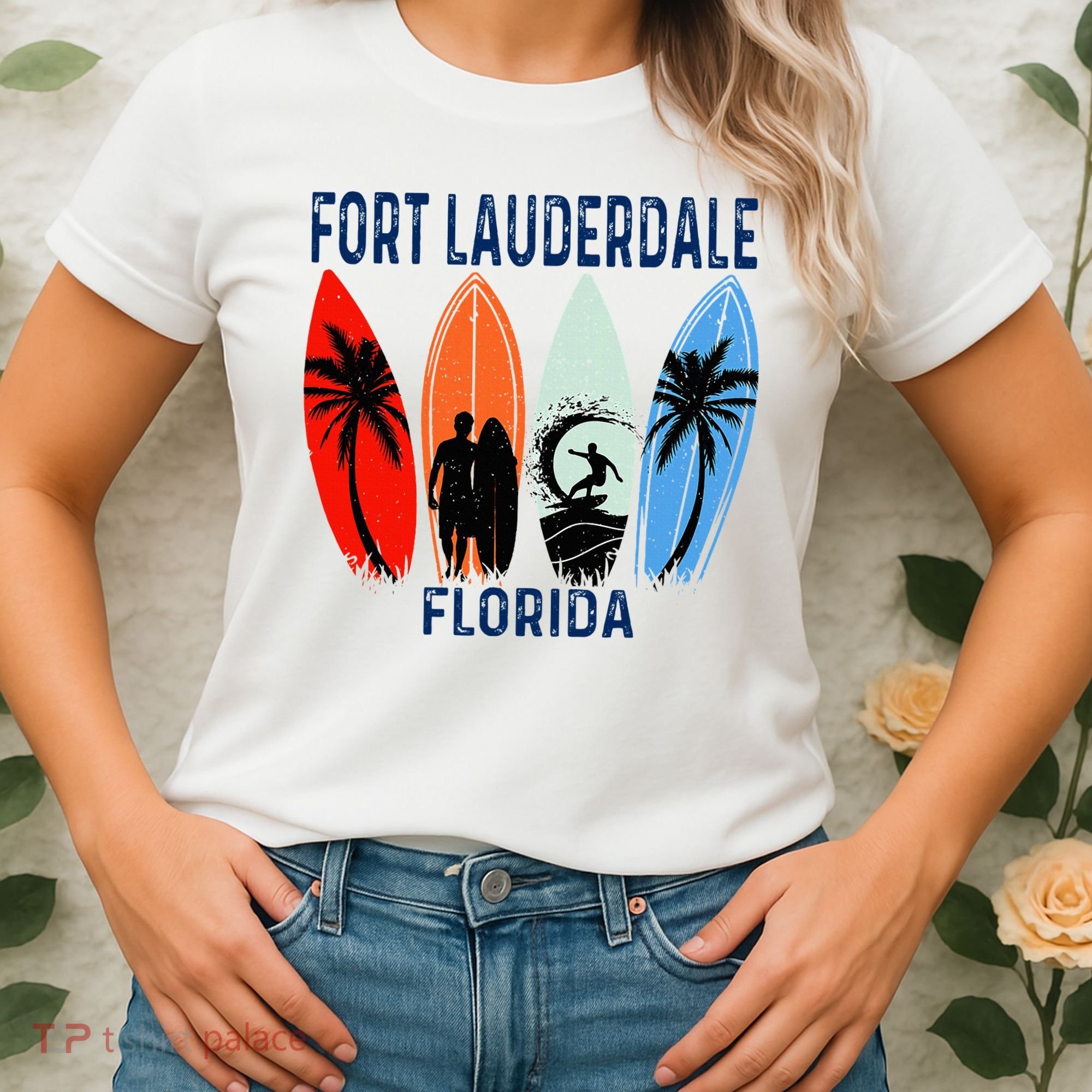 Retro Fort Lauderdale Beach Florida Surfboarder Beach Women's T-Shirt