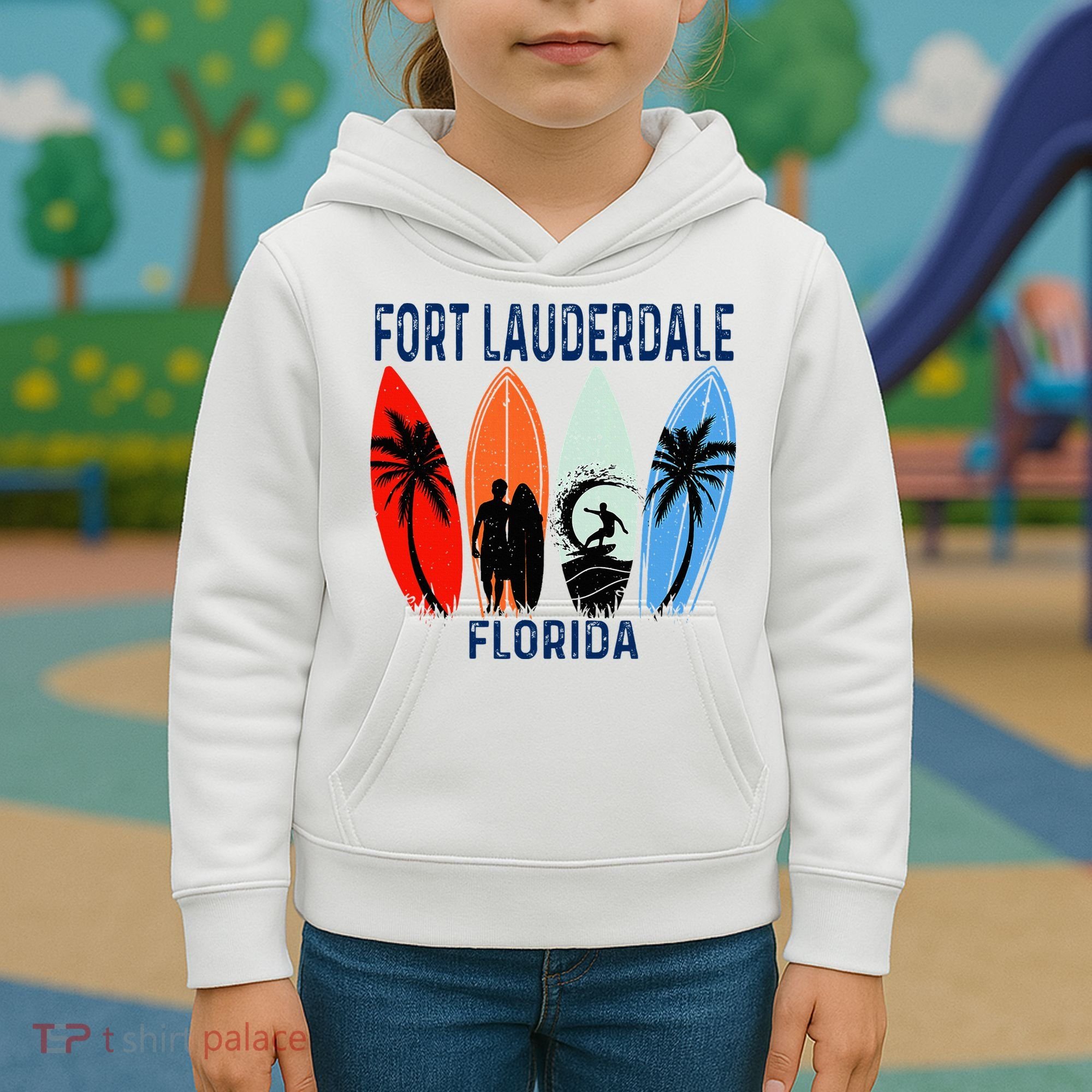 Retro Fort Lauderdale Beach Florida Surfboarder Beach Kids Hoodie