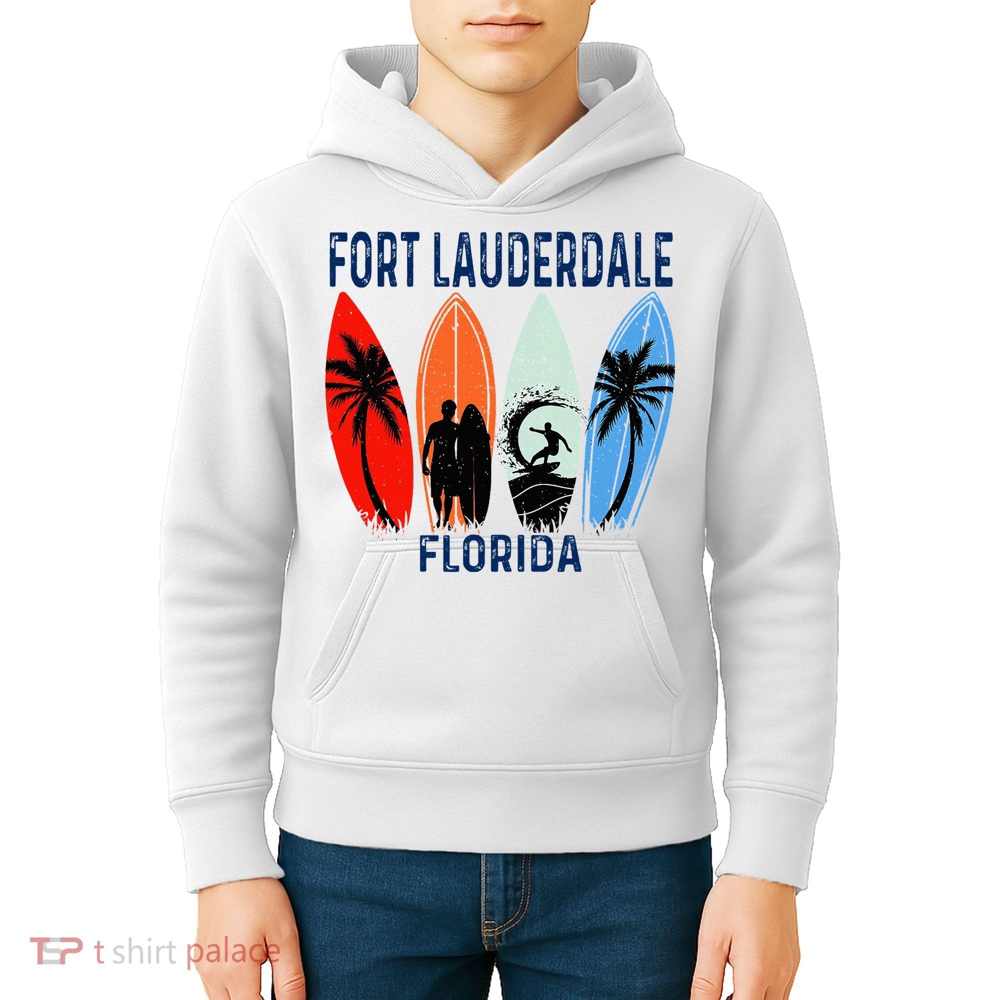 Retro Fort Lauderdale Beach Florida Surfboarder Beach Kids Hoodie