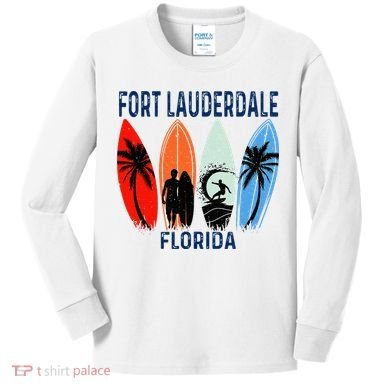 Retro Fort Lauderdale Beach Florida Surfboarder Beach Kids Long Sleeve Shirt