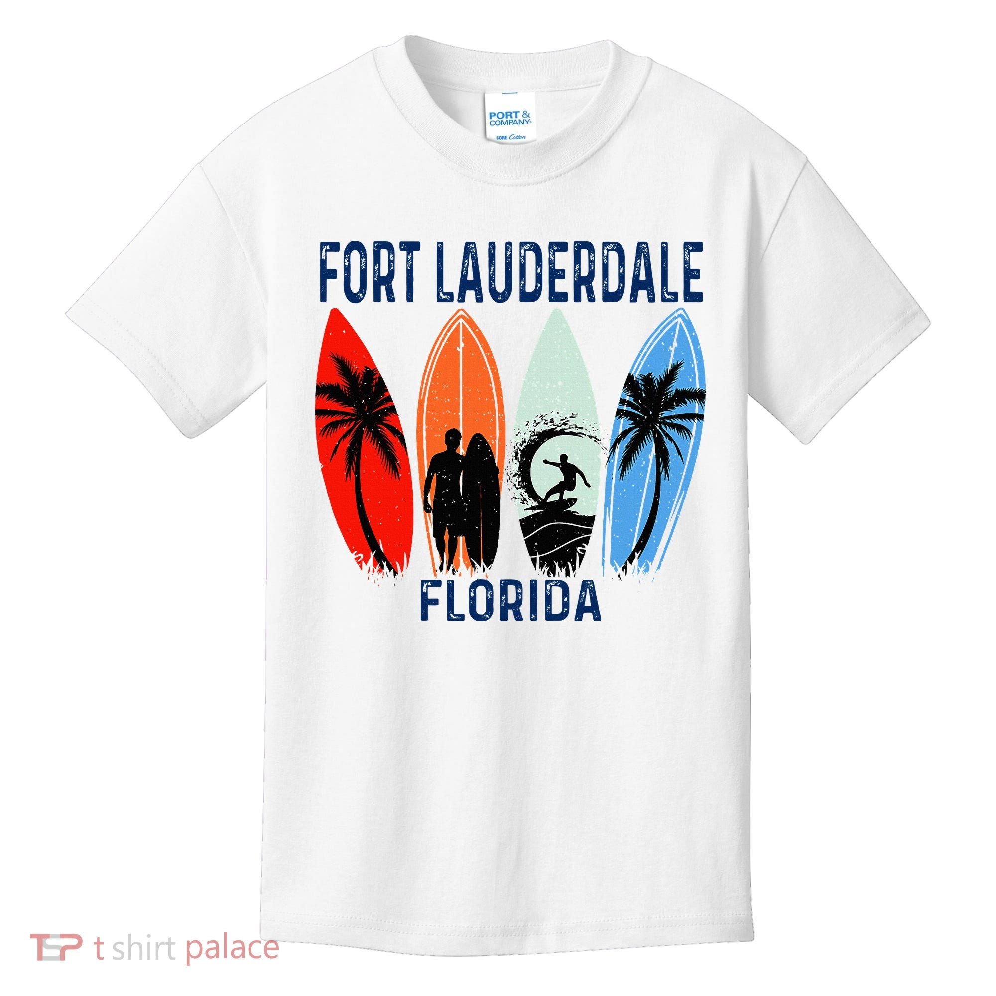 Retro Fort Lauderdale Beach Florida Surfboarder Beach Kids T-Shirt